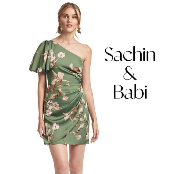 Sachin + Babi Green Floral One Shoulder Dress - Picture 1 of 7